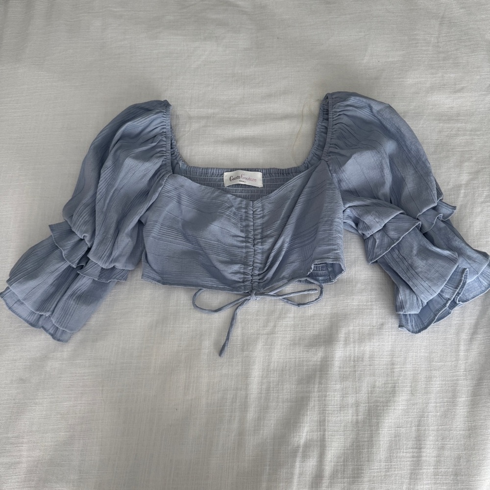 Cropped Blue Ruffled Top